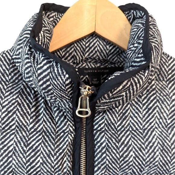 Tommy Hilfiger Puffer Vest Womens Small Down Filled Navy Blue Herringbone Preppy - Picture 3 of 10